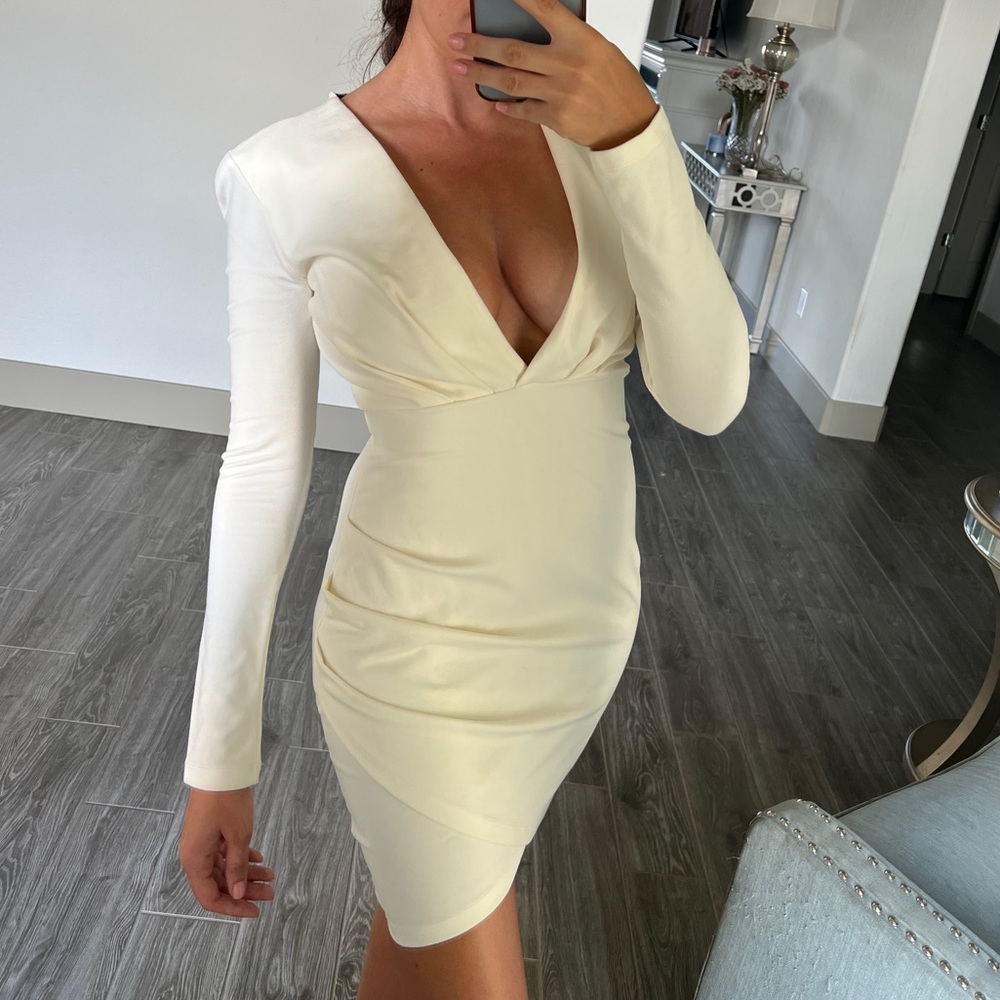 NWT white draped long sleeve dress